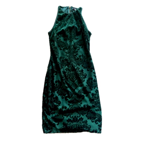 Green Velvet Body-Con Dress - Picture 1 of 4